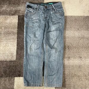 River Island Mens Blue Bootcut Jeans Denim Pants Size 29 Whiskering Boho